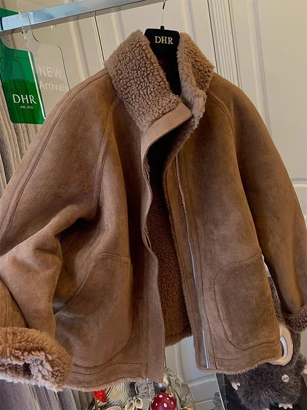 

Large Size 300 Pou Premium eepskin Double-Sided Wear Leather Fur Inteated Coat Loose Overcoat Men Women Spring Autumn ...