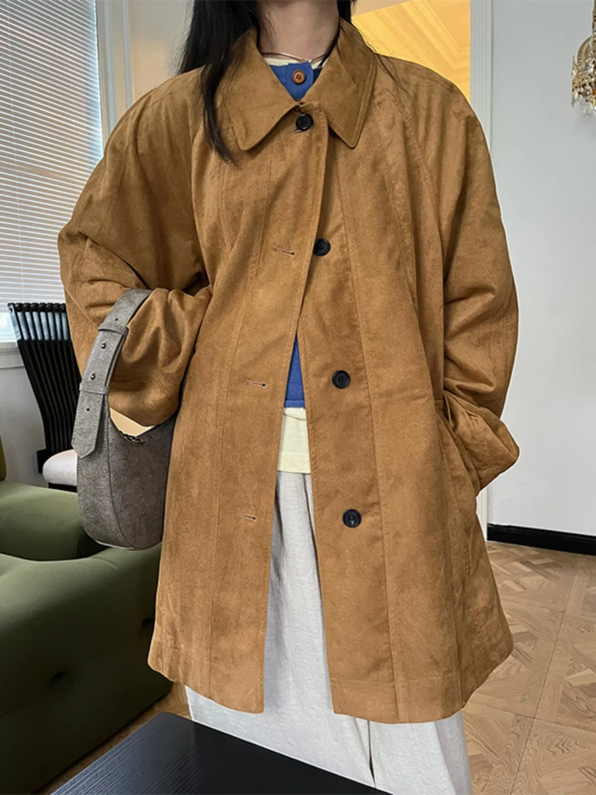 Vintage Japanese Sle ort Suede Coat Women's Autumn Winter New Arrival Faion Versatile Loose Fit Regular Length Outerwear