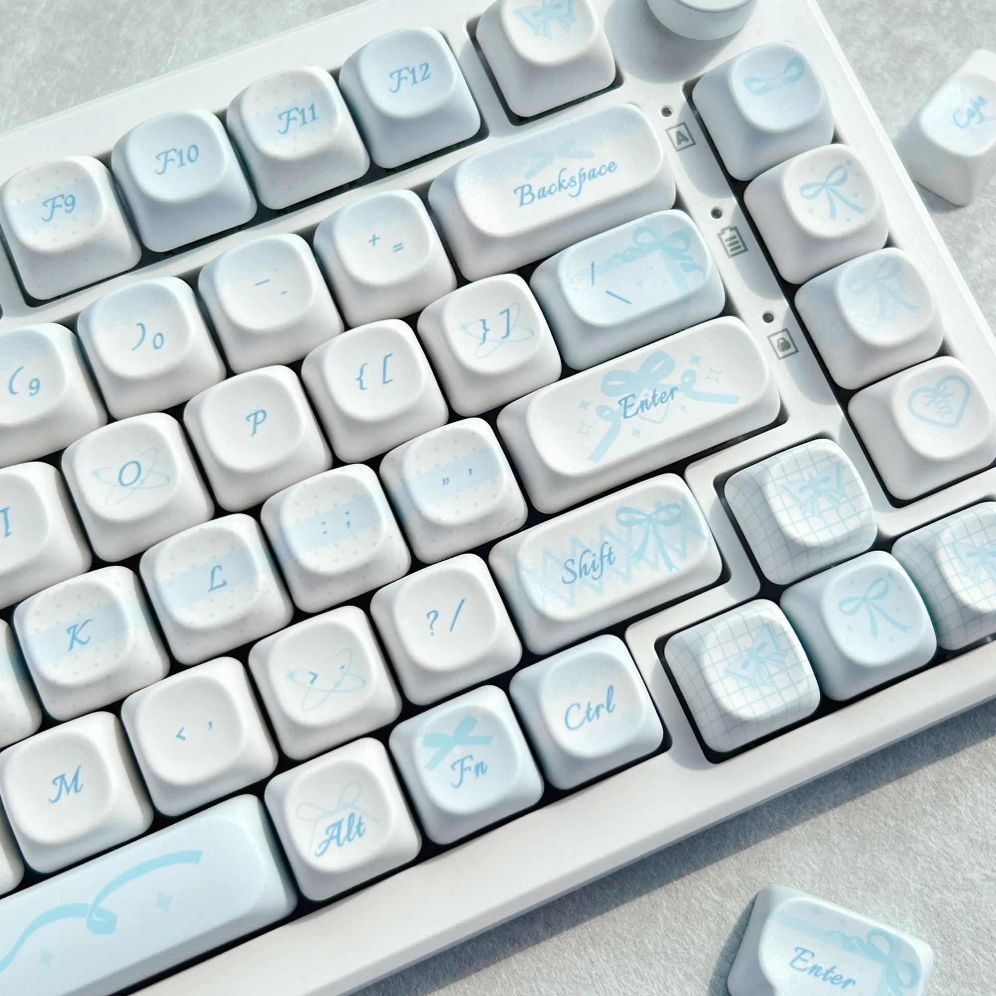 MAIMOOO Light Blue Bow Keycap MOA/Cherry Profile PBT  Sublimation Custom Cute Lace Bowknot Keycaps for Aula Mechanical Keyboard