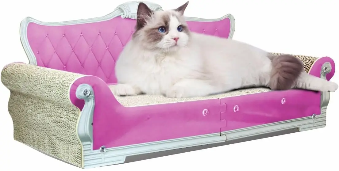 

Когтеточка для кошек в форме дивана, кровать 27,5 дюйма, двусторонняя с кошачьей мятой (розовая)