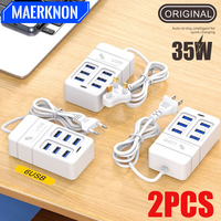 2Pcs 35W Multiport USB Charger 6 IN 1 Fast Charging Mobile Phone Charger USB Hub Adapter EU/US/UK Plug USB Type C Quick Charger