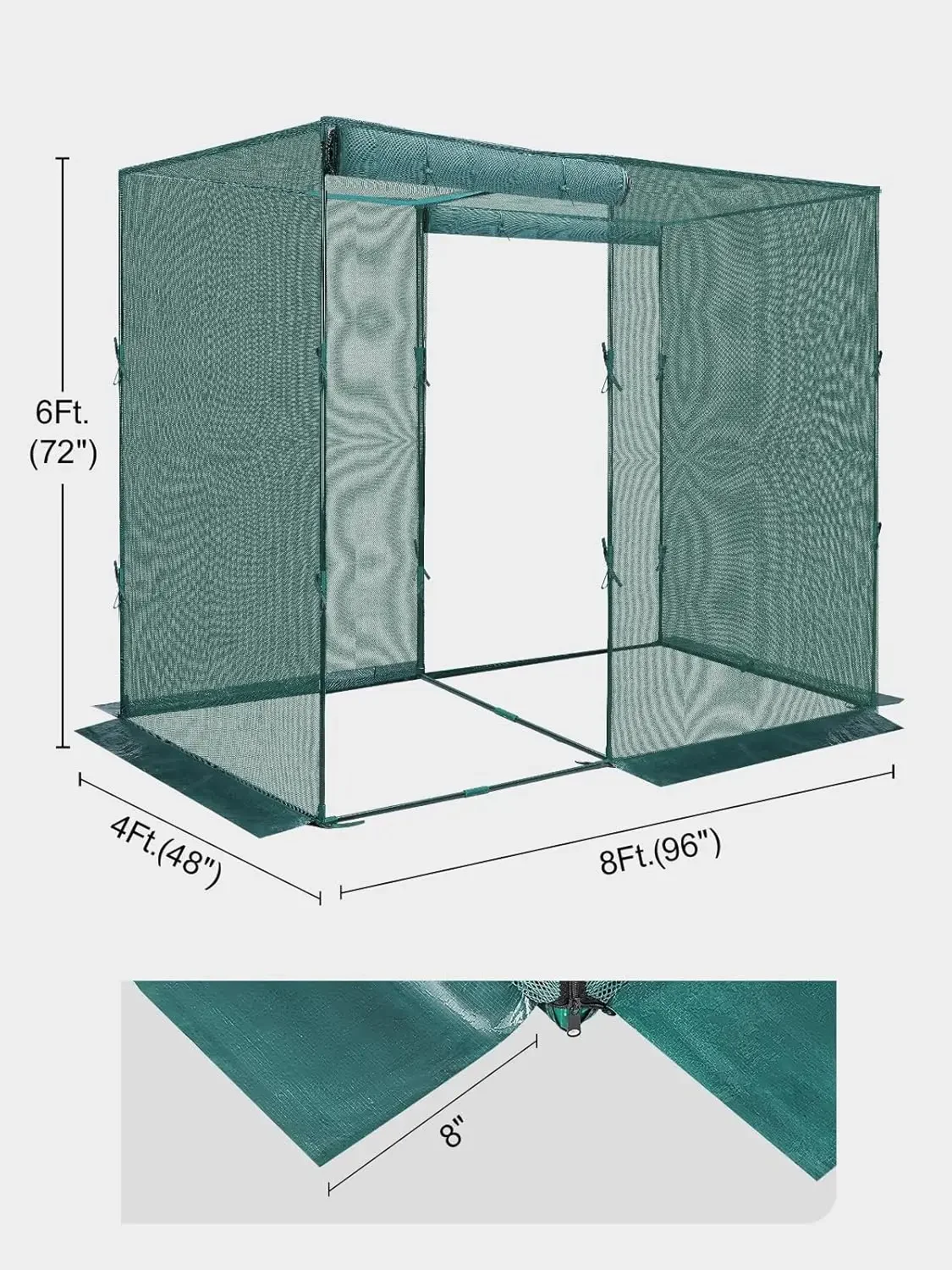 

XMSJ.Crop Cage, 4' x 8' Plant Protection Tent with 2 Zippered Doors, 6 Ground Staples, Steel Frame, Plant Outdoor Cage, Storage