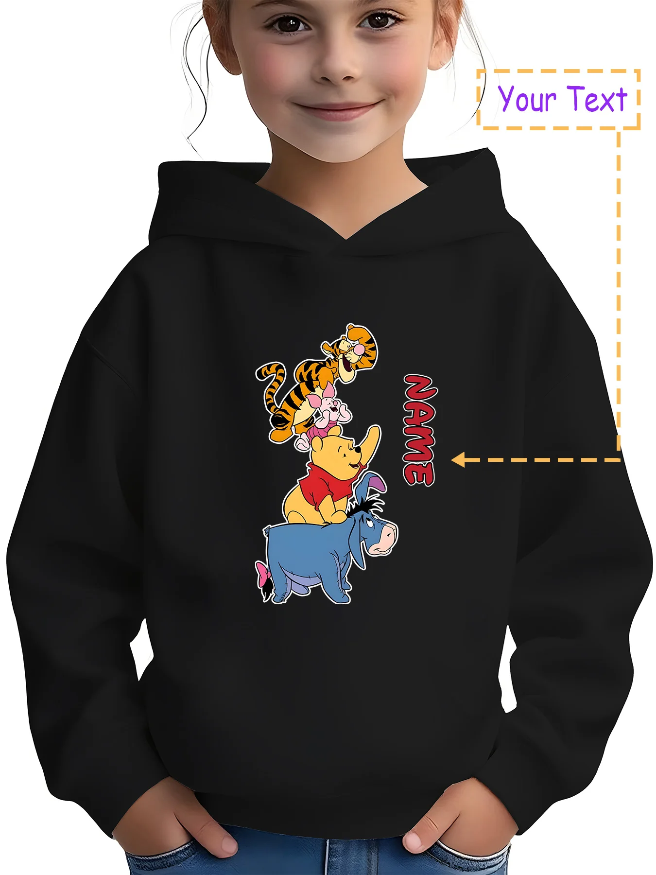 

MINISO Disney's cute Winnie the Pooh hoodie - Winnie the Pooh head shape, perfect for home leisure and cute street wear, custom