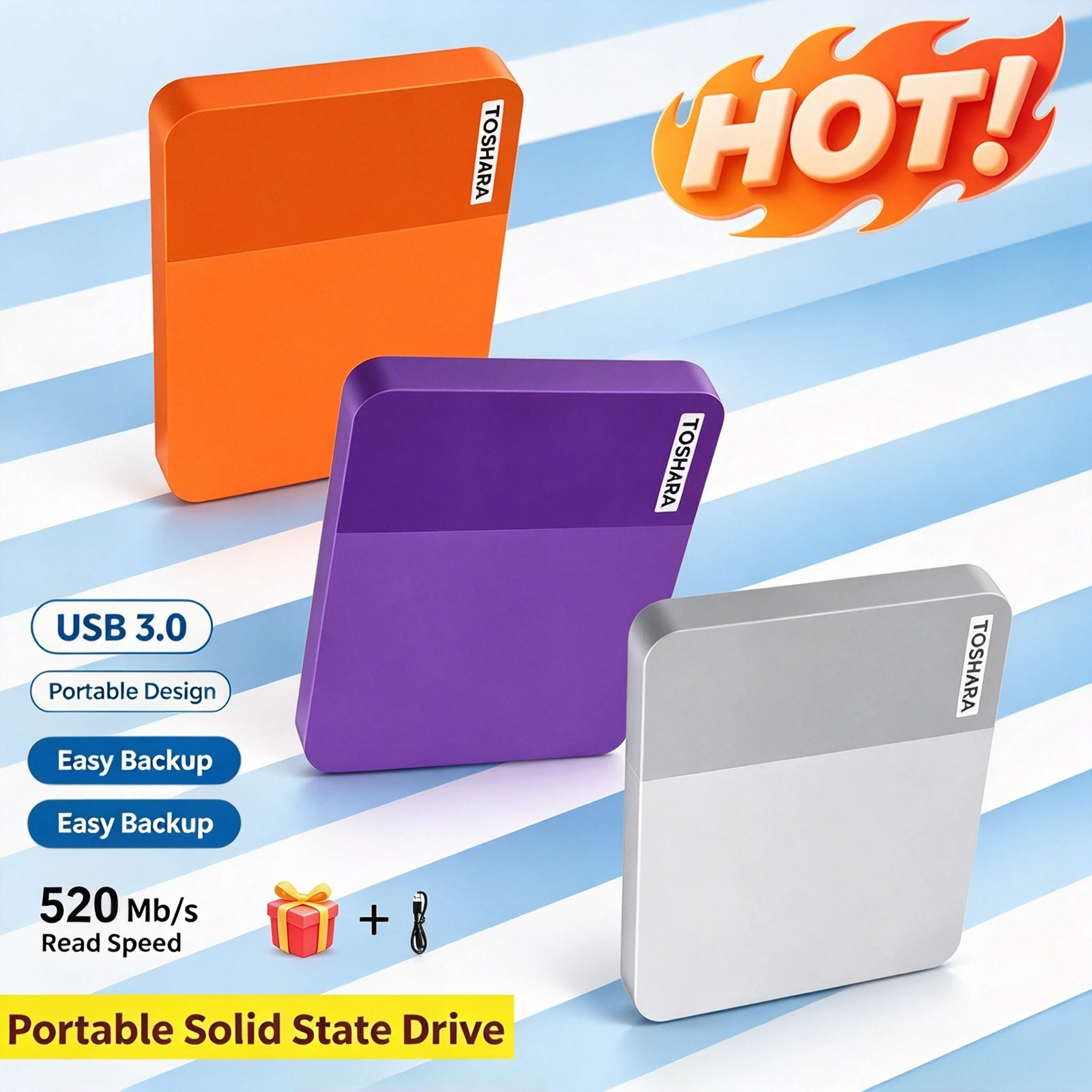 High Speed B3 4TB  Portable External Hard Drive Multi-color Storage Disk  For Laptop Mac Android Phone Mobile Data Backup