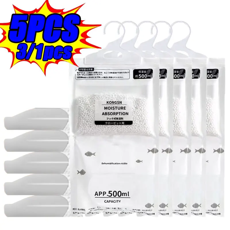

5/3/1Pcs Moisture Absorber Hanging Drying Clothes Dehumidifier Wardrobe Dehumidifier Dry Bag Desiccant Moisture Absorption Bag