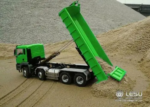 Toy LESU Tipper 1/14  Metal Chassis  8*8 Hydraulic Cylinder Car TGS RC Dumper Truck Sound Light Painted Green Cabin THZH0480