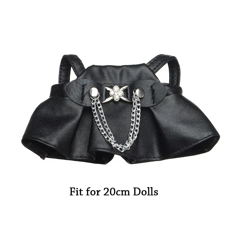 Black Doll Overalls Skirt Suit 20cm Cotton Doll Outfit Accessories Idol Doll Overalls PU Leather Jacket Plush Doll\'s Clothes