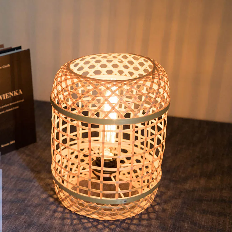 Bamboo Woven Lamp Spa Club Creative Table Lamp Hand-Woven Bamboo Woven Table Lamp Living Room Decoration Table