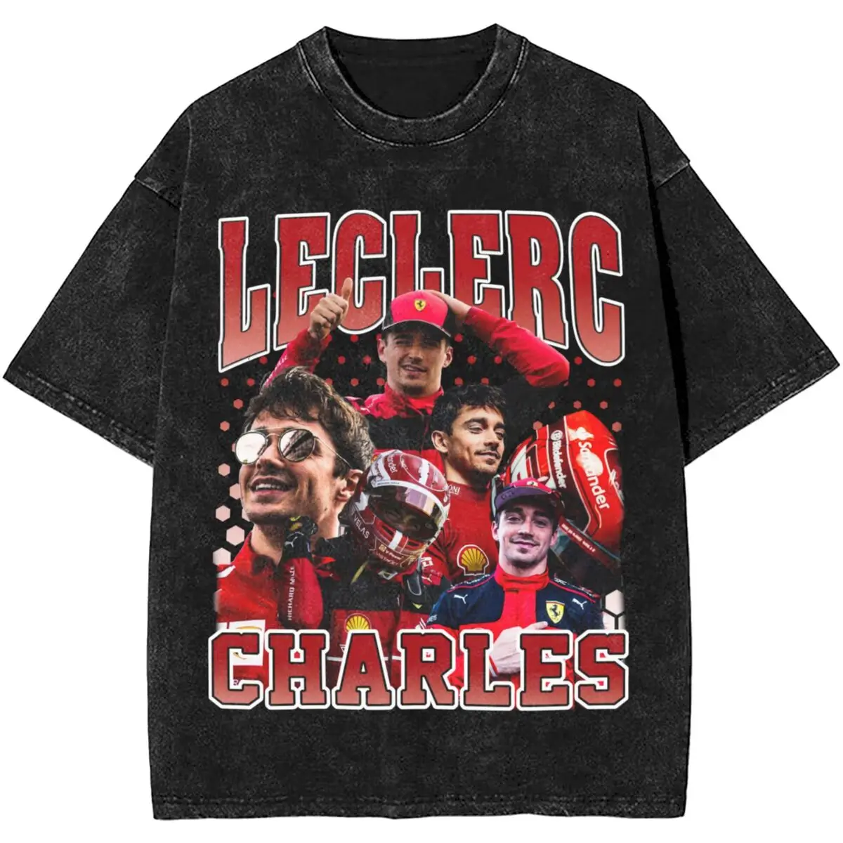 F1 Charles Leclerc Merch Washed T Shirt Streetwear Hip Hop Retro T-Shirt Racing Driver Tees Men  Short Sleeve Oversize Summer