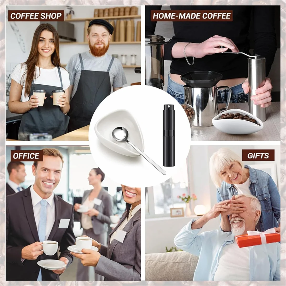 Taza dosificadora de granos de café, botella pulverizadora RDT y cuchara, Juego de 3 piezas, accesorios de barra de café, vasos dosificadores de cerámica blancos