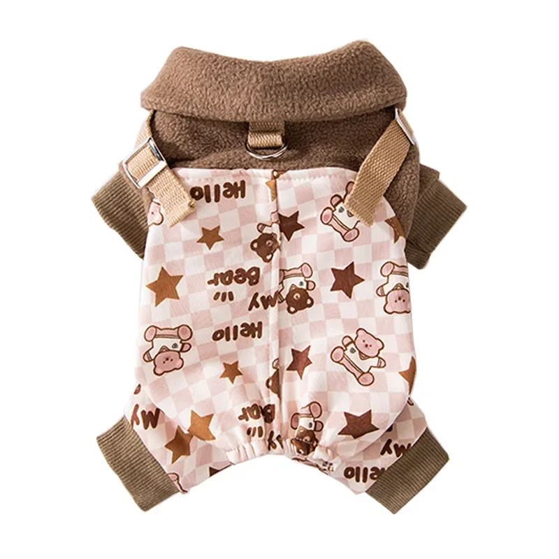 Autumn and Winter Dog Cartoon Cute Bear Four Leg Hoodie Adjustable Four Leg Cat Strap Pants Pet Dog Clothing Puppy Clothes