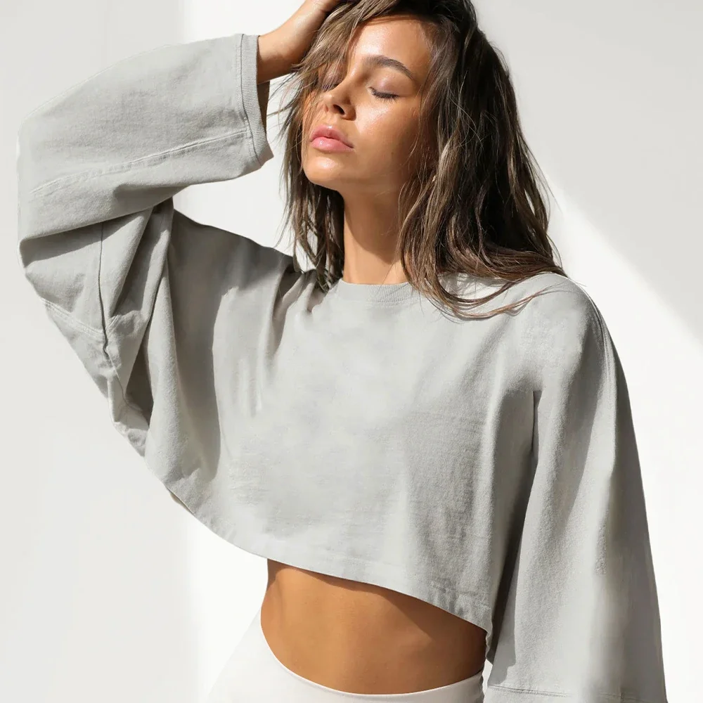 

Women Sports T-Shirts Gym Clothing Yoga Crop Top Loose Tops Long Sleeve Sportswear Workout Clothing Fitness Smock All Seasons