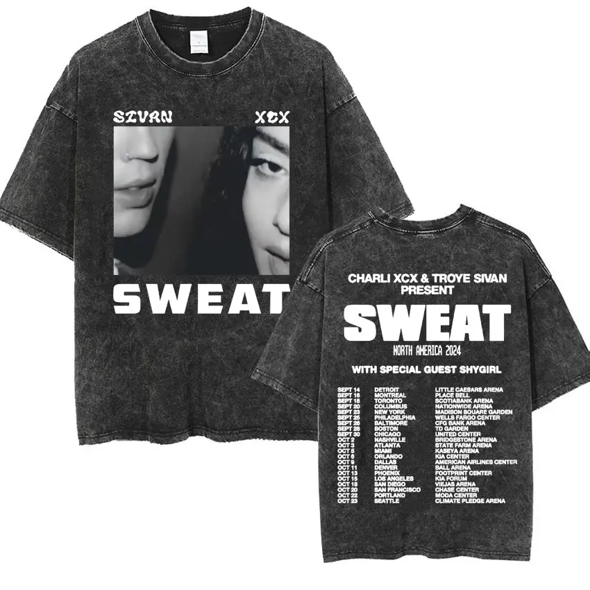 Charli Xcx Brat Troe Sivan Sweat Tour Tshirts Men Women Fashion Hip Hop Vintage Washed T-shirt High Quality Casual Loose T Shirt