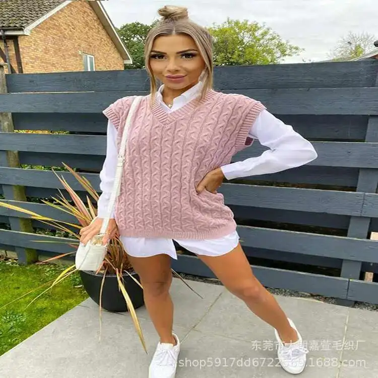 2025秋冬ベストツイストローププルオーバーVネックノースリーブセーター