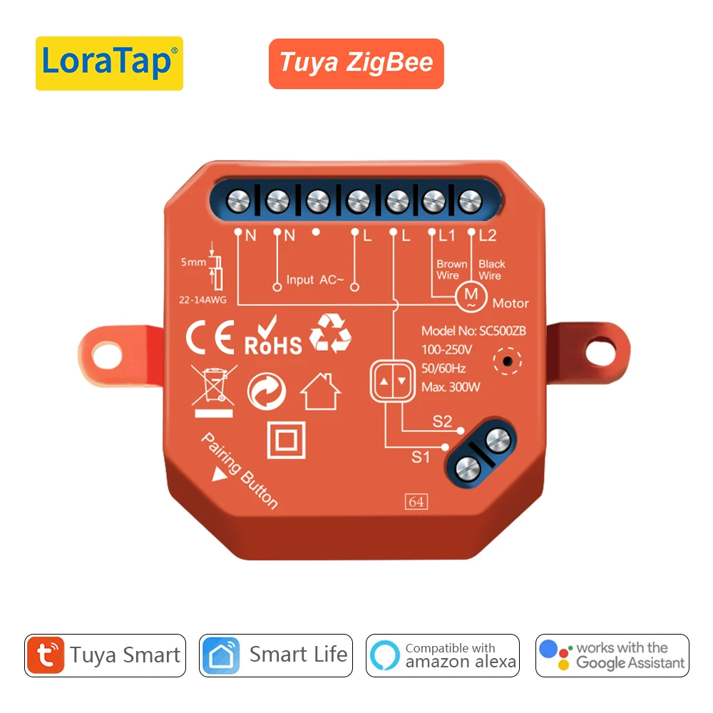 LoraTap ZigBee 3.0 Curtain Blinds Switch Module Tuya Smart Life App Remote Voice Control by Alexa Google Assistant