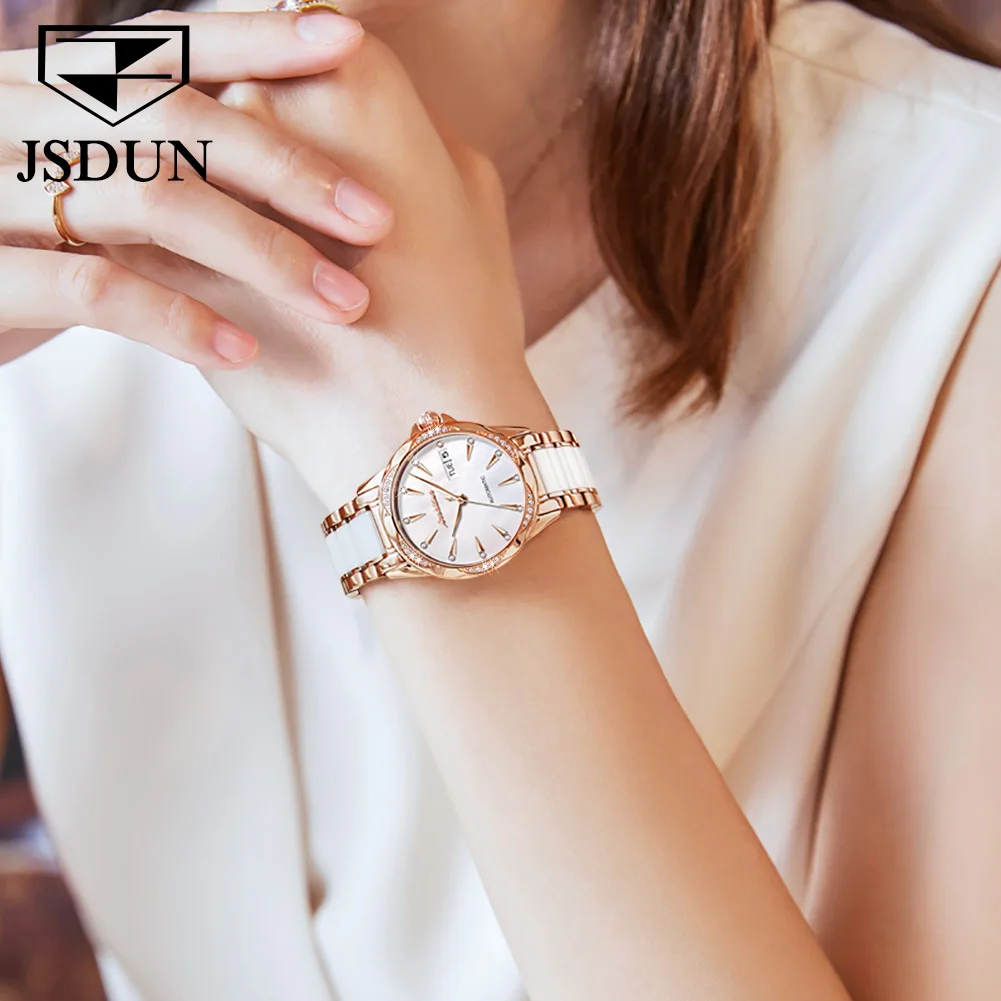 JSDUN Original Ceramic Automatic Mechanical Women\'s Watch Elegant Fashion Lady Wrist Watch New High Quality Luxury Women Watches