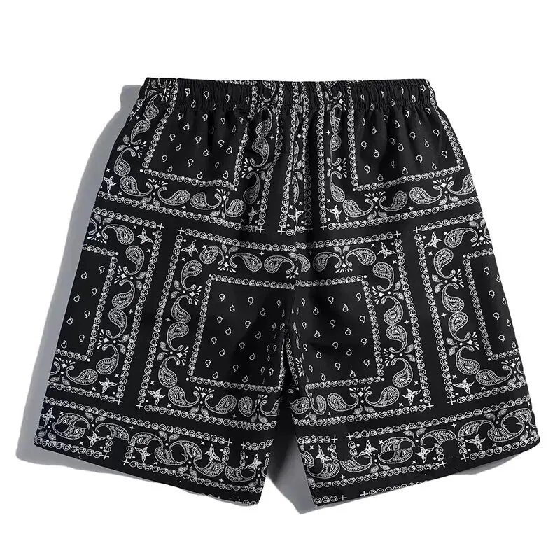 New Men\'s Casual Beach Shorts Breathable Quick Dry Vintage Personality Printed Bermuda Shorts Hip Hop High Street Streetwear