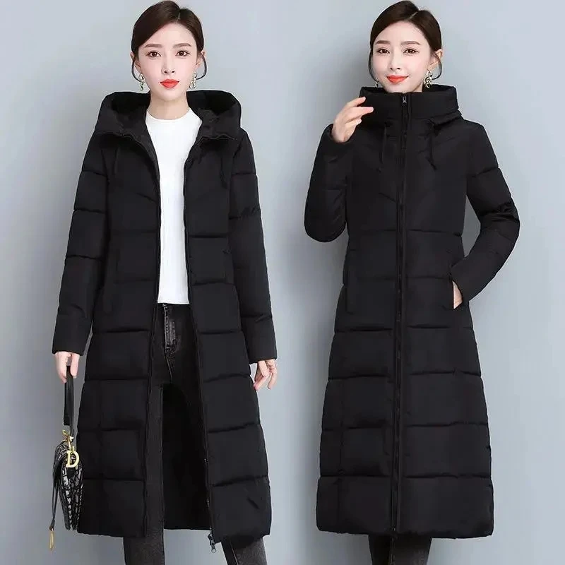 

Women Jacket Windproof Rainproof Thick Warm Long Puffer Coat White Female Basic Snow Overcoat Winter Parkas Hooded Down Cotton