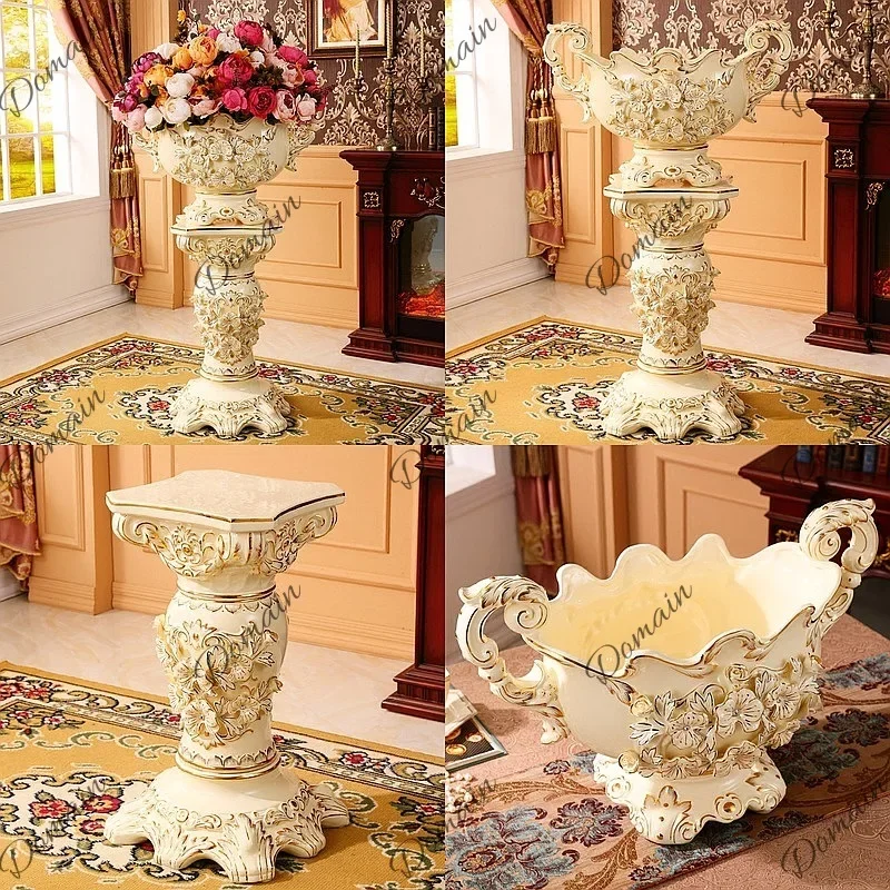U Elegant European Floor Vase Roman Column Decorative Large Ceramic Planter For Living Room Luxury Retro Home Decor