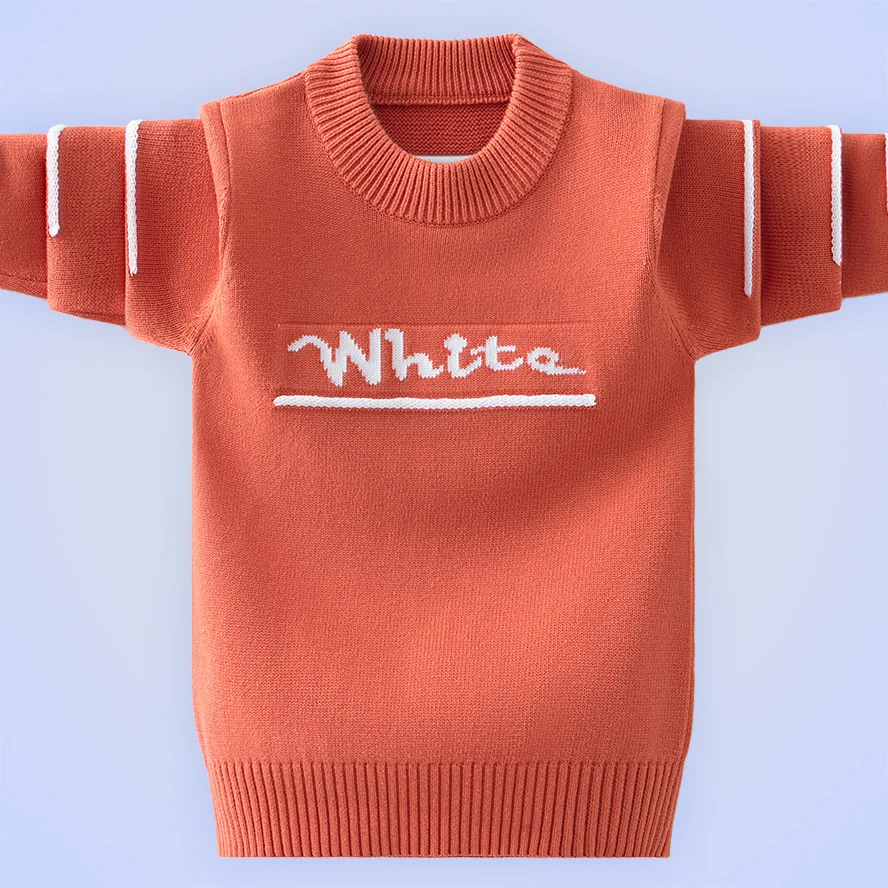 Boys Cotton Sweater 2022 Autumn Winter Jacquard Letter Girls Knitted Warm Pullover Soft Unisex Kids 4-15 Years Clothes