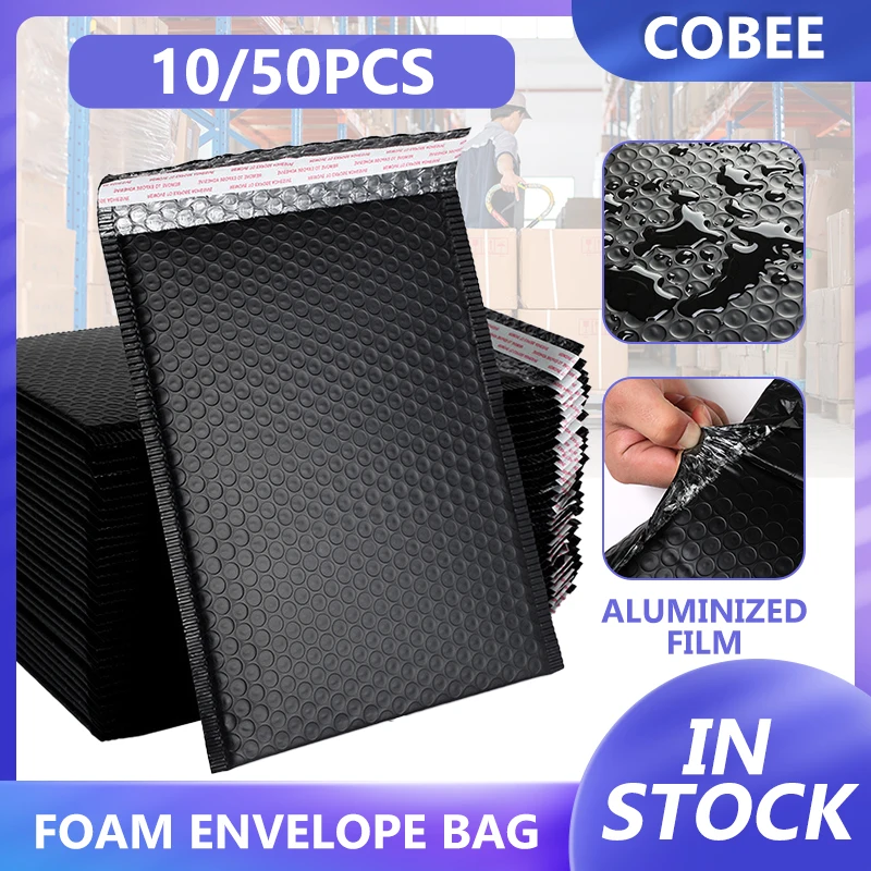 10/50Pcs Bright Black High Quality Aluminized Film Foam Envelope Self Seal Mailers Padded Shipping Envelopes With Bubble Hot