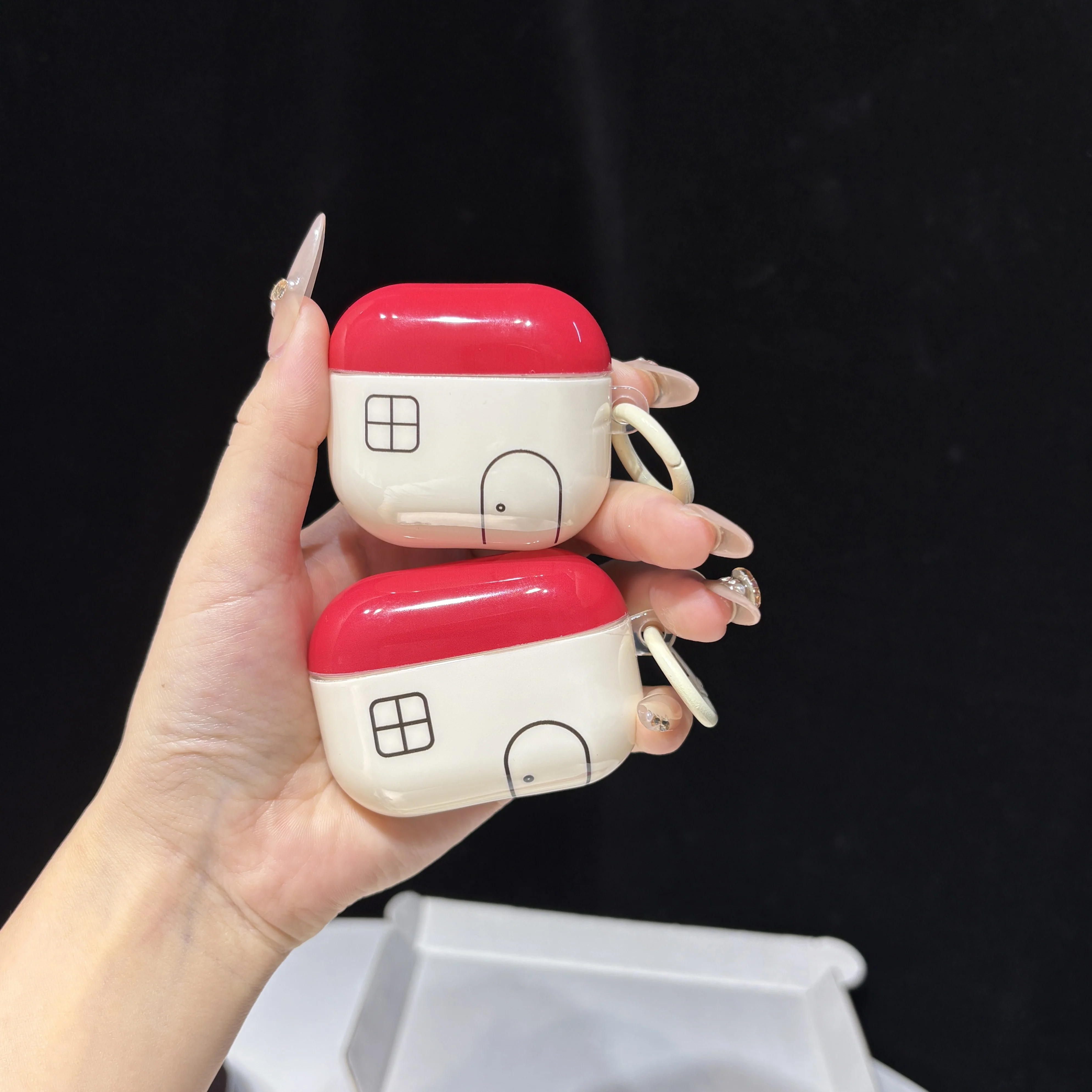 Simple Cute Red Little House Black Line Window Door Patterns Protective Earphone Case Cover for AirPods 1 2 3 4 5 Pro Pro2 Pro3
