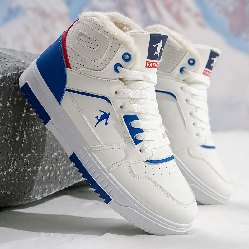 2025 Nuevas botas de nieve con forro polar de caña alta para hombre de invierno, zapatos de hombre cálidos y cómodos con bloques de color moderno