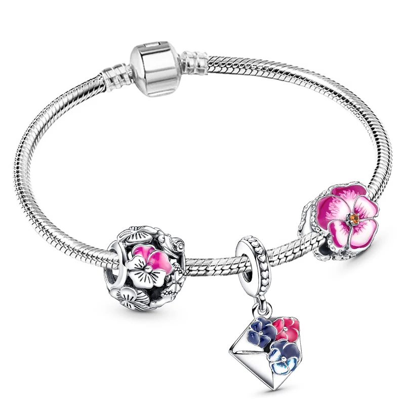 Spring Style Plants And Flowers Pendant Beads Snake Chain Charms Bracelets For Women Children Jewelry Dropshipping