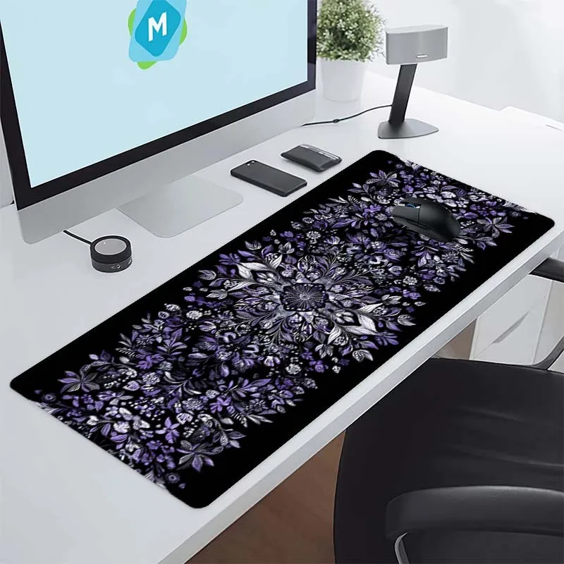 

Винтажный фиолетовый коврик для мыши с цветочным узором мандала, удлиненный, прочный, нескользящий, резиновый, для игр и офиса