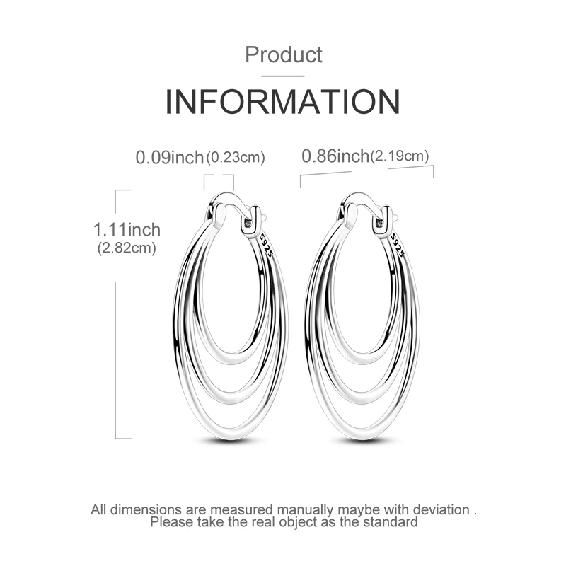 Ohrringe aus 925er-Sterlingsilber für Damen, funkelnder dreilagiger ovaler Spulen-Creolen-Ohrring für Jahrestag, Hochzeit, Schmuck, Geschenke – Detail 4