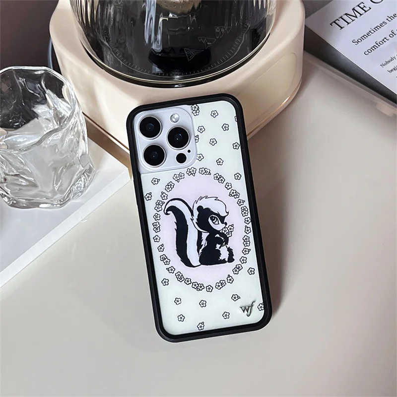 야생화 3D 꽃 백조 나비 고양이 wf 전화 커버 iPhone 16 15 14 13 12 Pro Max 16 Plus Swan Skunk Deer 라벨 wf 케이스