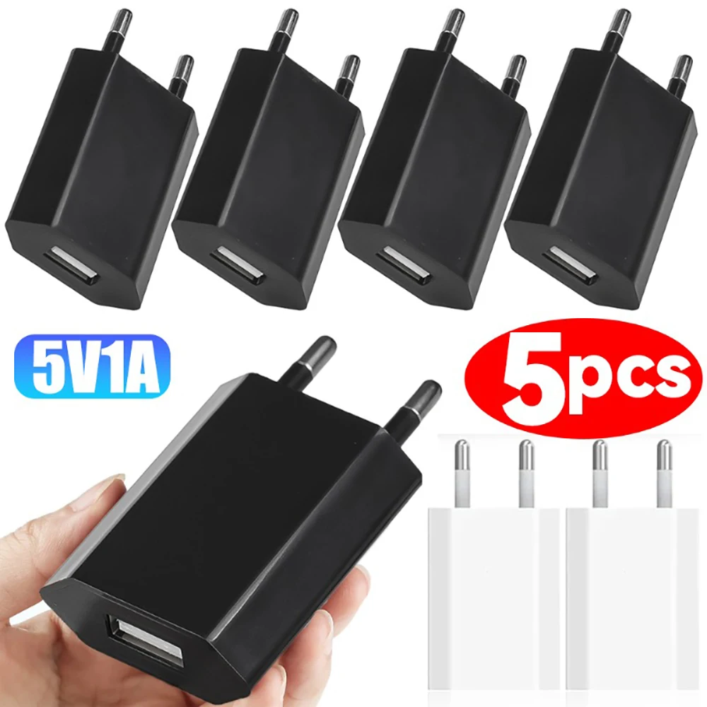 Mini 5V/1A EU Plug Travel Charger 1-5Pcs Universal USB Wall Phone Charger For Xiaomi 15 Huawei Samsung USB Charger Power Adapter