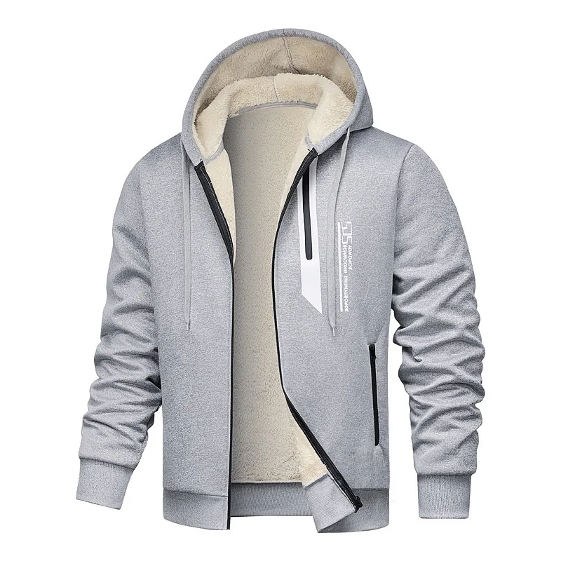 لامب المخملية هوديي سترة الرجال الخريف الشتاء سميكة الصوف عارضة الدفء سترة نمط ألياف البوليستر سحاب أكمام طويلة