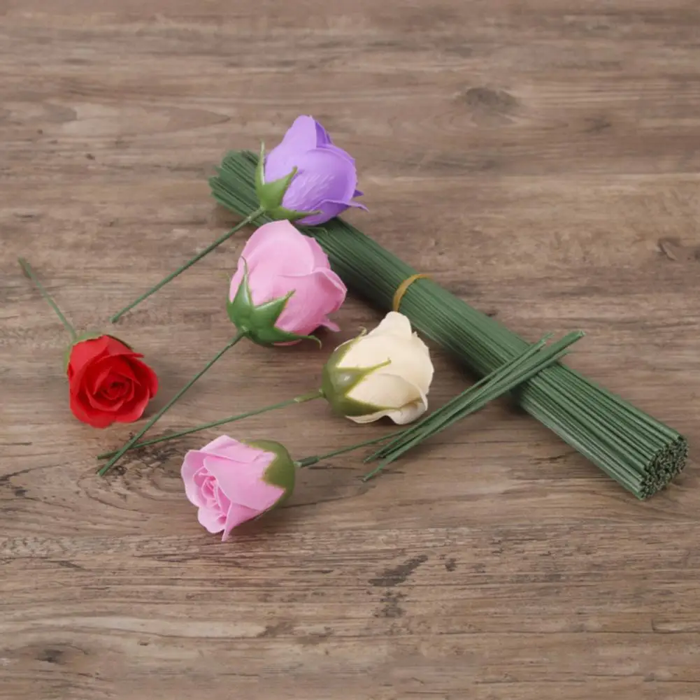 50Pcs Rose Stem Easy to Install Straight Nondeformable Realistic Texture DIY Iron Wire Artificial Flower Pole for Party