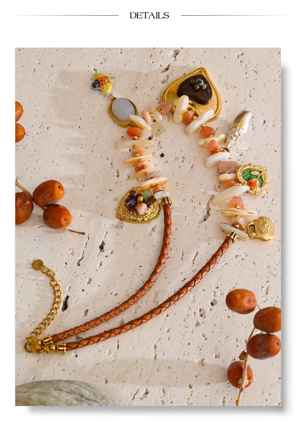 Yhpup Neuheiten Handgefertigter Schmuck Edelstahl Muschelkette Herz Blume Anhänger Statement-Halskette Accessoires – Detail 8