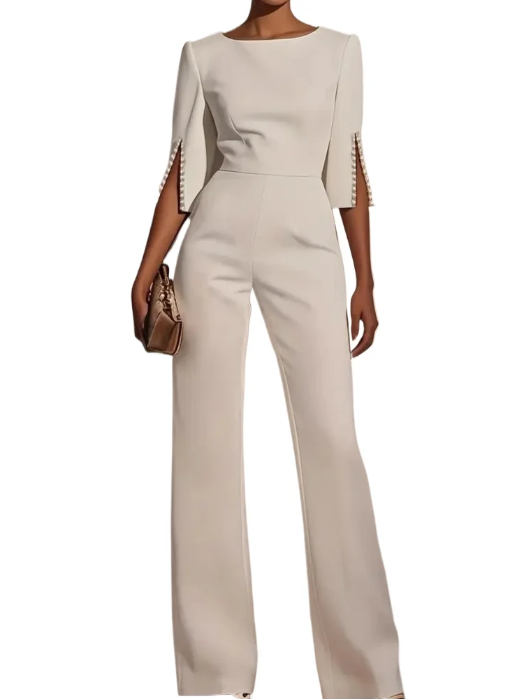 

Весенние и летние однотонные расклешенные комбинезоны с вышивкой для женщин, новые модные элегантные черные повседневные комбинезоны, женская одежда