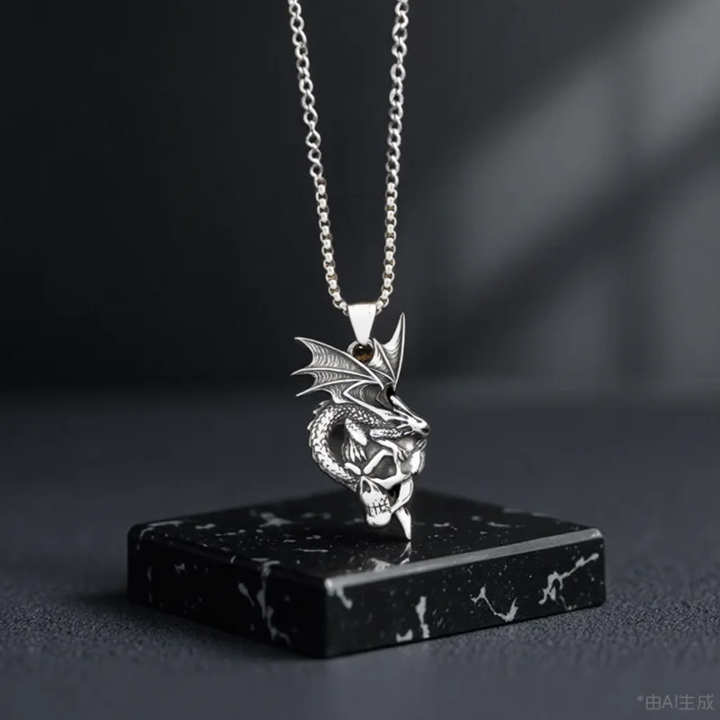 

Flame Dragon Skull Necklace for Men Stainless Steel Gothic Titanium Pendant