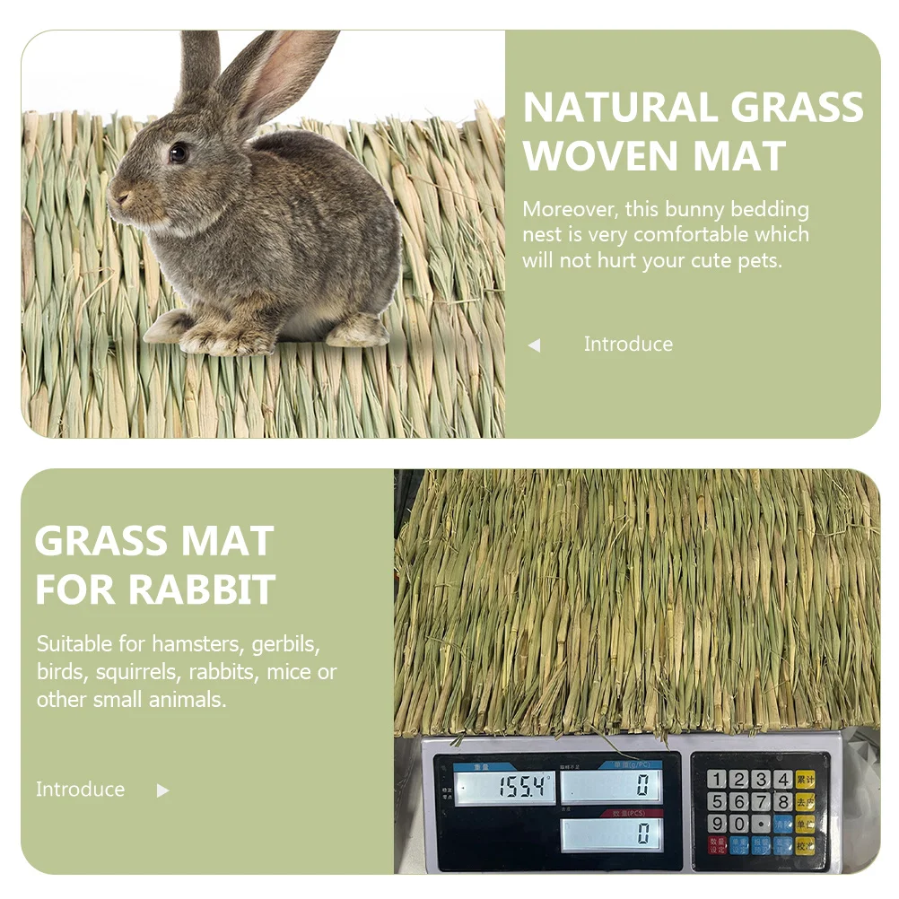 

5Pcs Rabbit Grass Mat Small Animal Cage Natural Woven Bed Mat Chew Bedding Cooling Pad for Hamster Bunny Guinea Pig