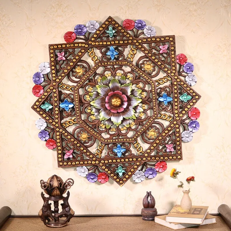 Pomelo wood carving board South East Asia wall hanging wood carving disc