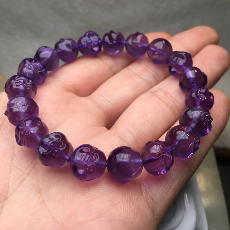 Natural Amethyst Head Men and Women Same Style Smiling Buddha Bracelet Factory Direct Batch