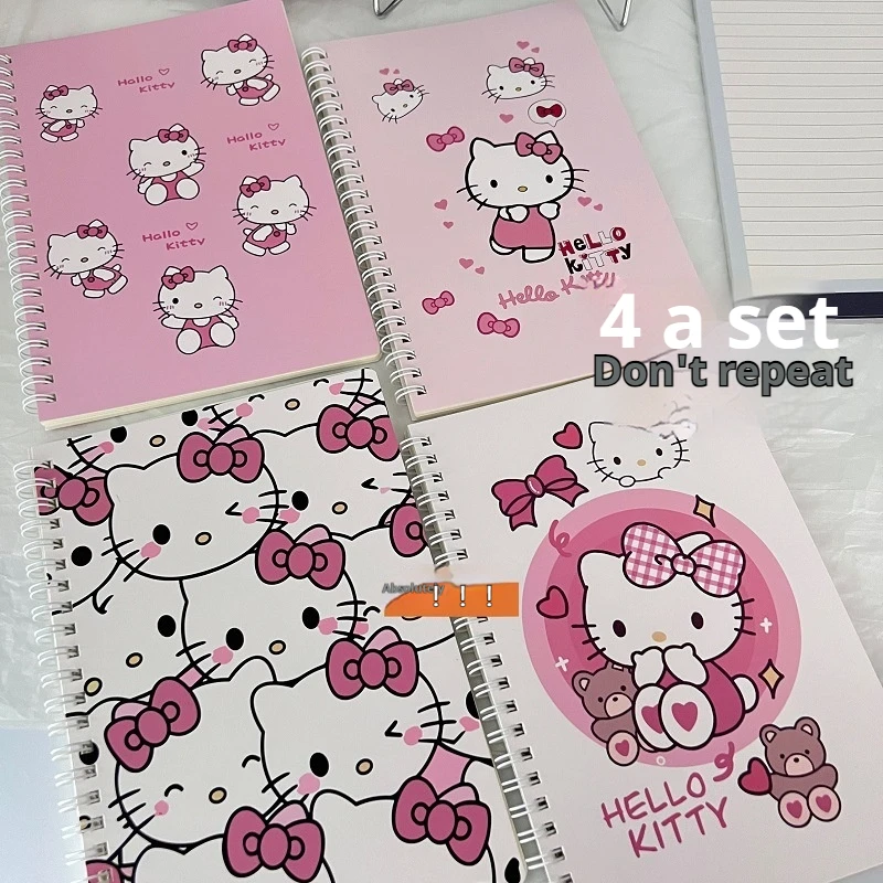 4pcs Sanrio Spiral Book Coil Notebook Hello Kitty Kawaii Horizontal Notepad Student Learning Planners Stationery School Supplies