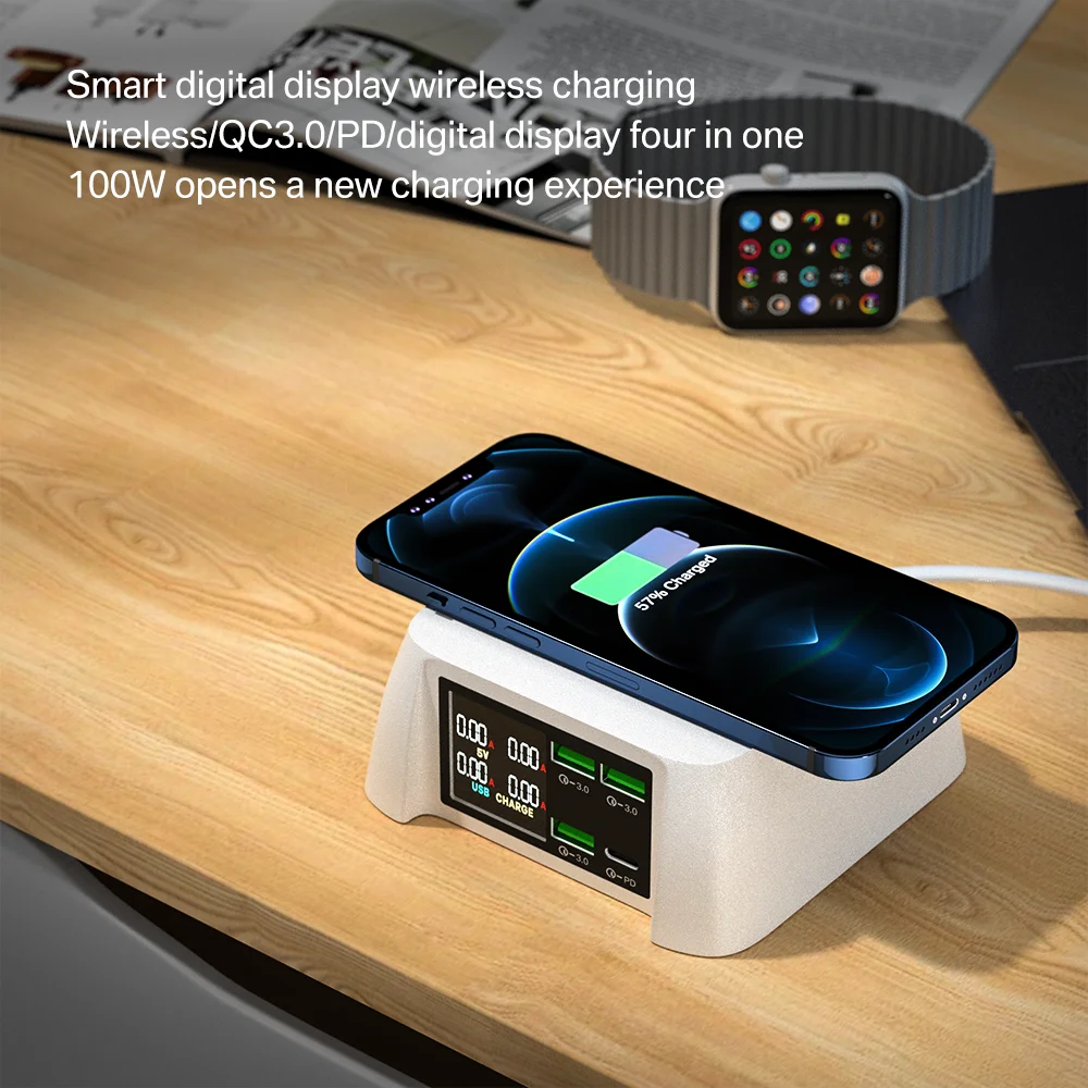 100W Multi USB Charger Quick Charge 3.0 Wireless Charger HUB Fast Charging Station Power Adapter For iPhone12 11X Xiaomi Samsung