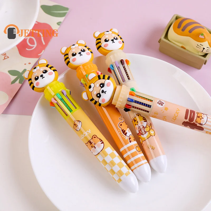 10 Colors Kawaii Tiger Ballpoint Pen 0.5mm Colorful Ink Mechanical Gel Pens Press Pens Korean Stationery School Office Supplies