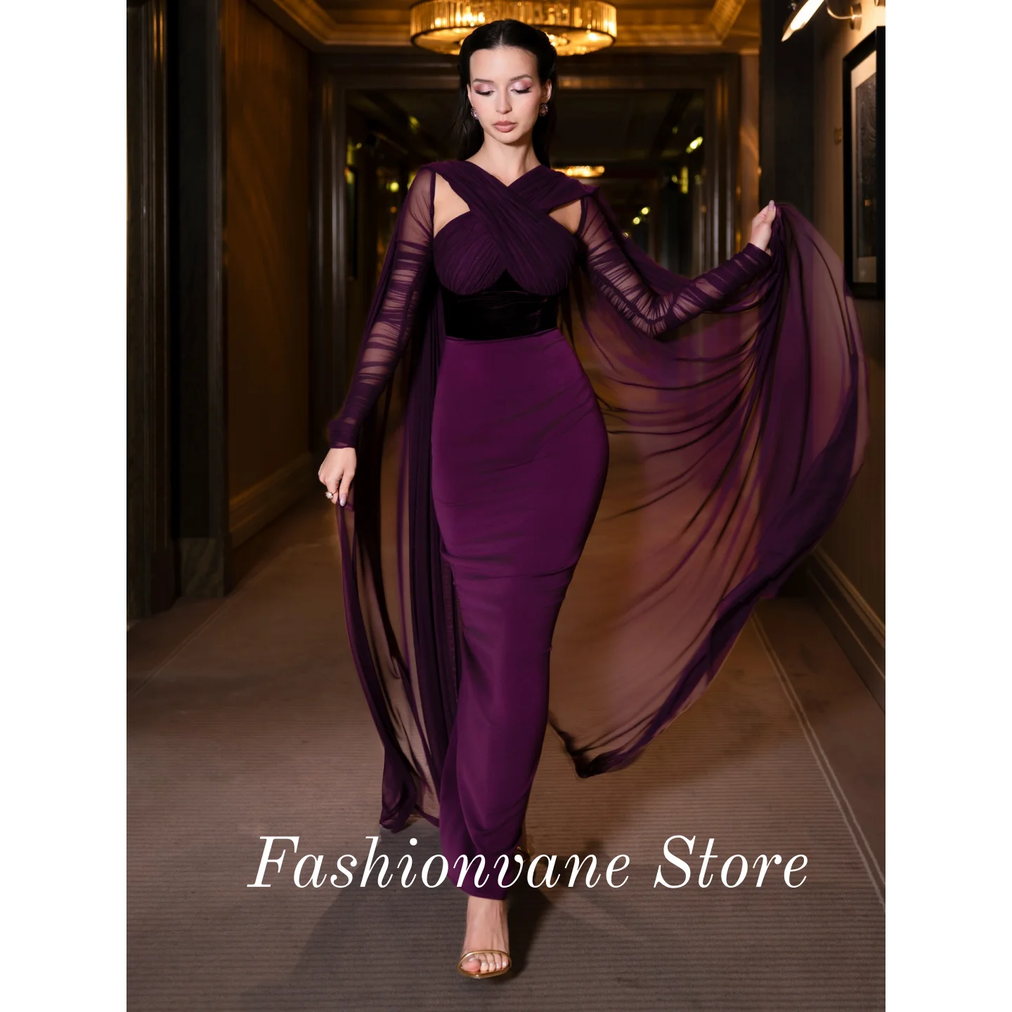 

Purple Chiffon Evening Dresses Jewel Sheath Prom Dress Strapless Dubai Women Party Dress Formal Customized Graduation Gown 2026