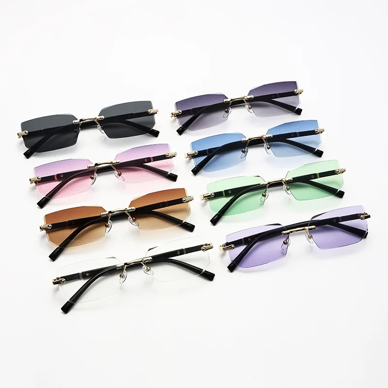 Trendy Rimless Sunglasses for Men Women Fashion Frameless Rectangle Sun Glasses Retro Shades Summer Traveling Eyewear UV400