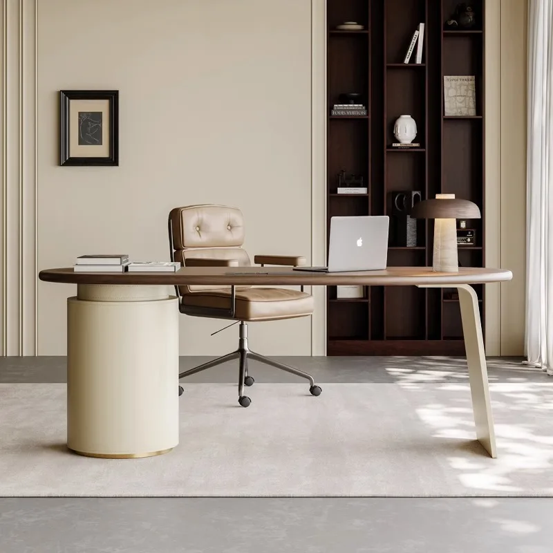 

French retro style book desk and chair combination walnut solid wood with cabinet high-end light luxury computer desk