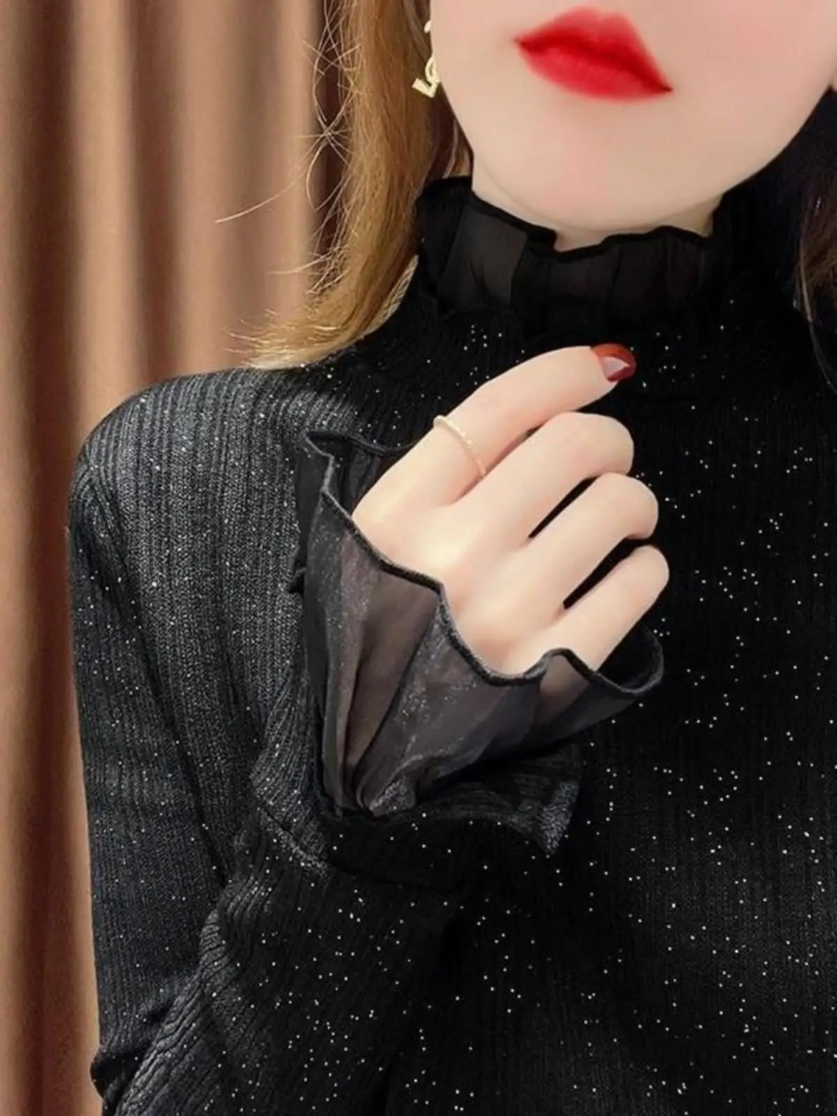 plus-size-fce-lined-long-sve-high-collar-inner-wear-base-irt-wooden-detail-casual-sle-winter-new-arrival-top