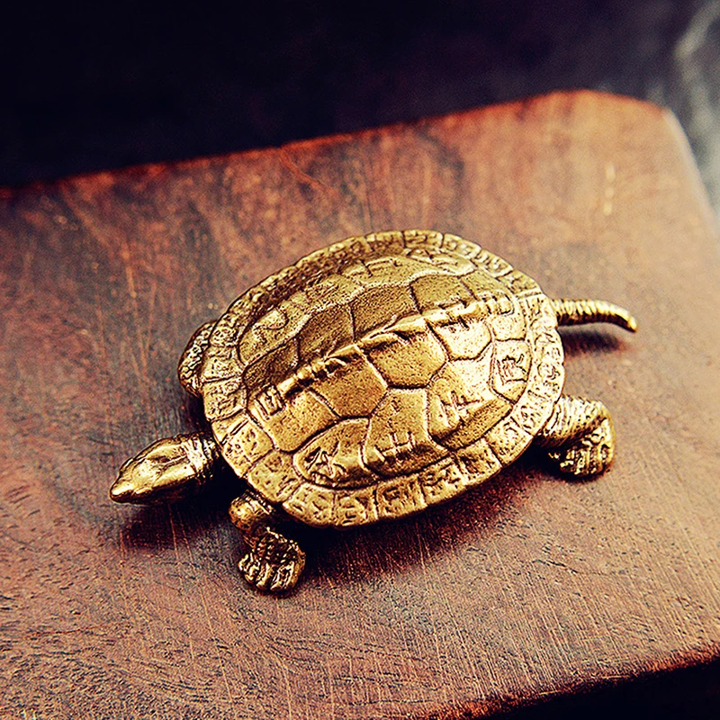 Retro Brass Tortoise Ornament Statue Metal Animal Sculpture Home Office Decoration Ornament Tea Pet Crafts 6.6*4cm