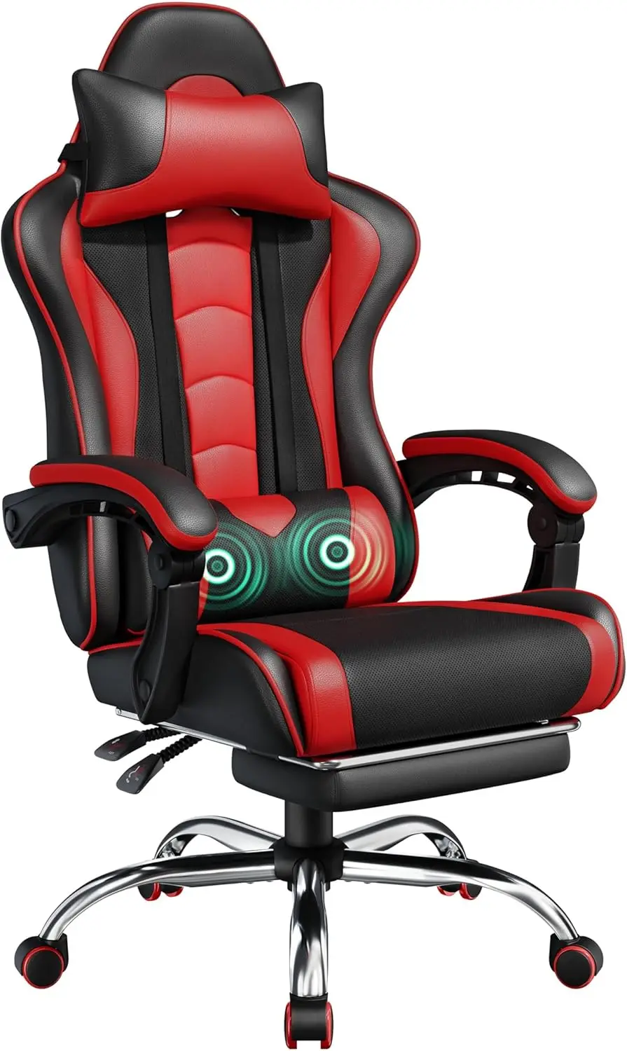 Yaheetech Gaming Chair, Video Game Chair With Massage Lumbar Support And Footrest Height Adjustable Ergonomic Computer Chair