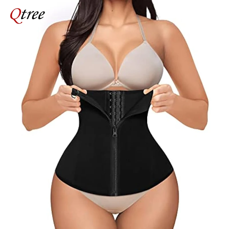 Qtree 여성용 허리 트레이너 코르셋 밸리 신처 배 컨트롤 뷔스티에 보정속옷 슬리밍 바디 셰이퍼, 네오프렌 운동 거들